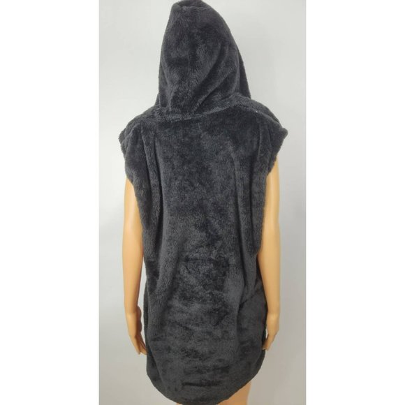 Sabrina Lauren NY Womens Hooded Vest Black Open Front Faux Fur Jacket L New - Picture 3 of 7